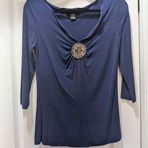 Style & Co. Navy Blue V-Neck Tunic with Jeweled Medallion
